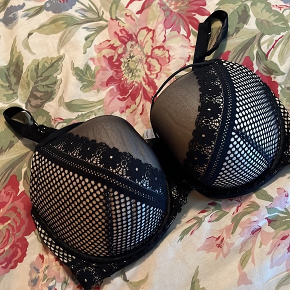 CACIQUE Size 42DDD Black Lace Nude Illusion Pad Bra PushUp Underwire SEXY $58NEW - Picture 6 of 12